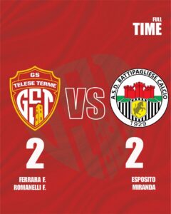 Eccellenza Campana/GS Telese, 2-2 con la Battipagliese: giallorossi avanti di due gol all’intervallo, poi la rimonta lascia il rammarico
